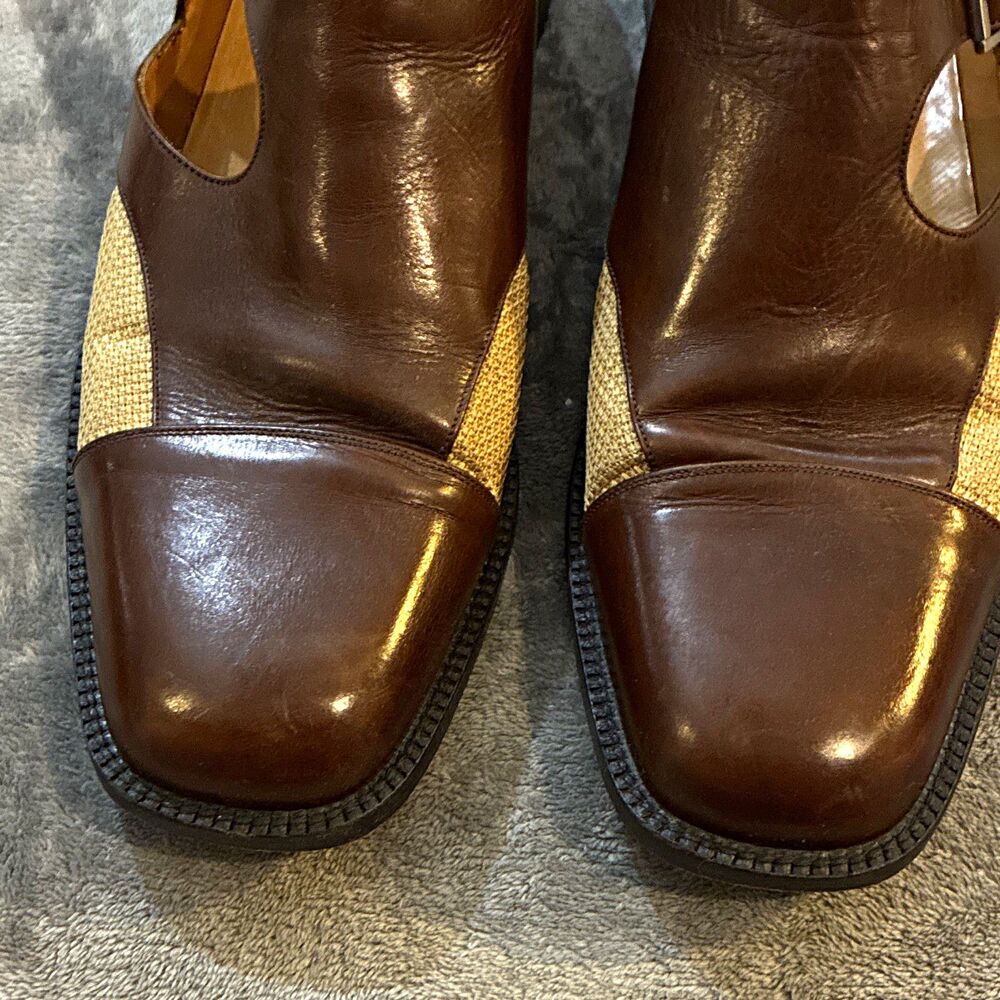 Mezlan Monk Strap Dress Shoes Men 11M Brown Leather Square Toe Slip-On